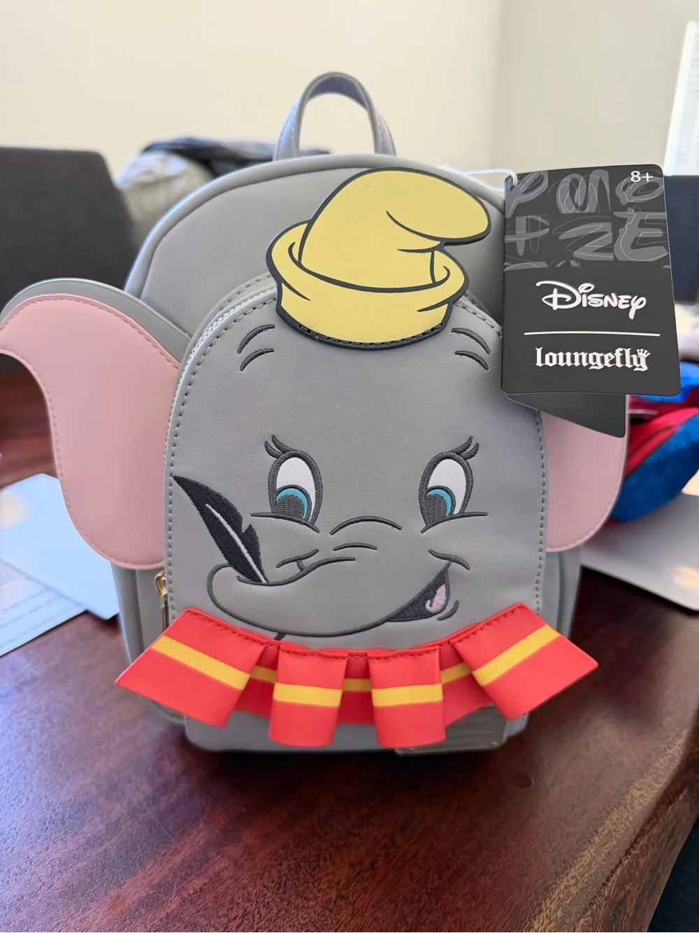 Loungefly Dumbo Kids Gray Backpack with Pink Ears and Yellow Hat